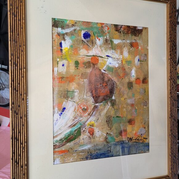 Strutting original abstract painting framed matted in glass signed by artist - Picture 2 of 4